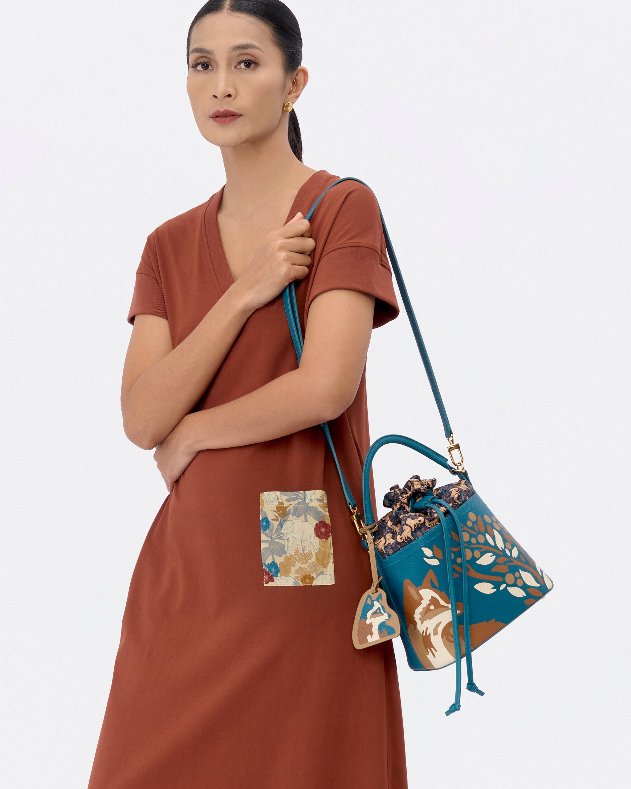 Kitsune Marquetry Bucket Bag Teal