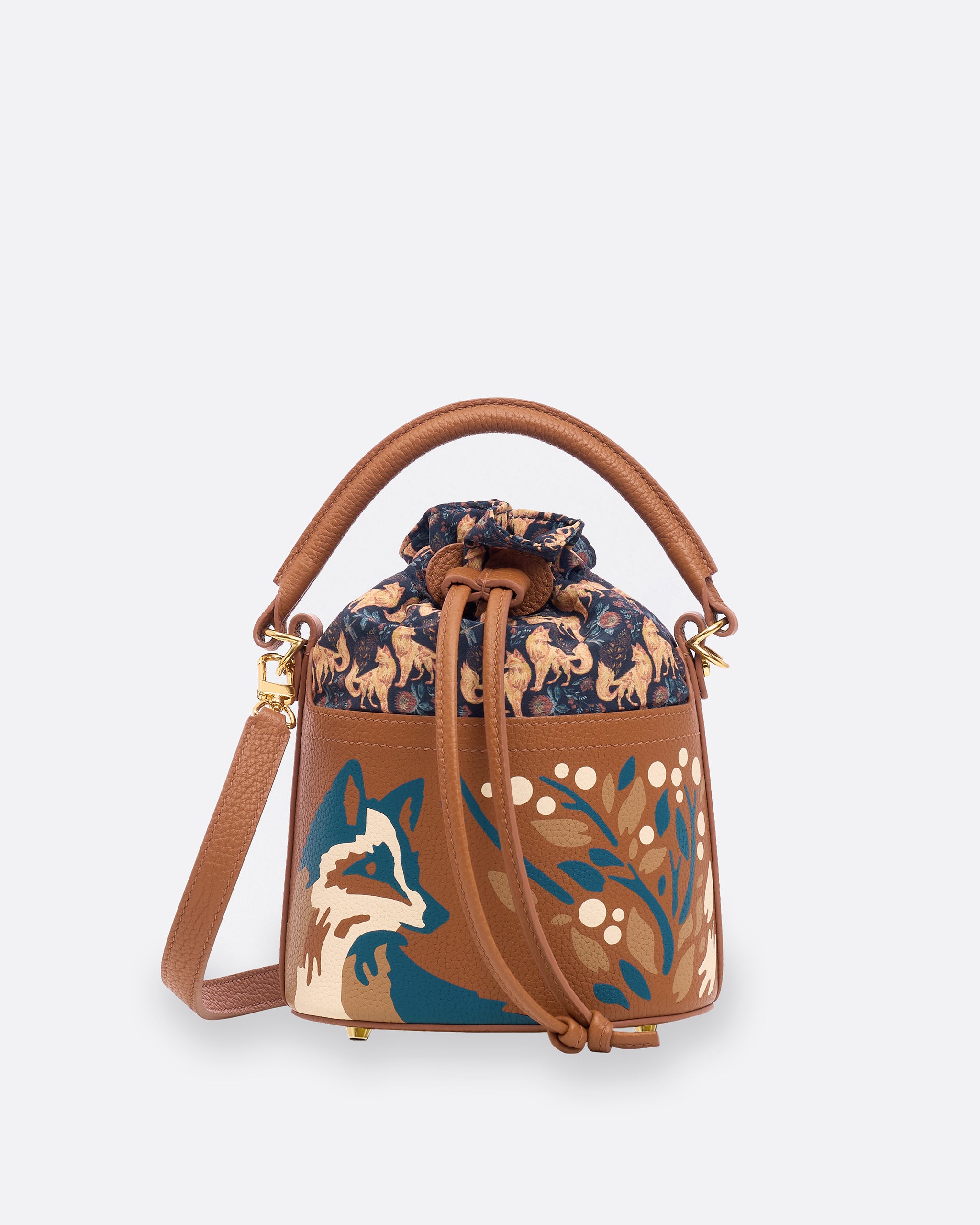 Kitsune Marquetry Mini Bucket Bag Brown